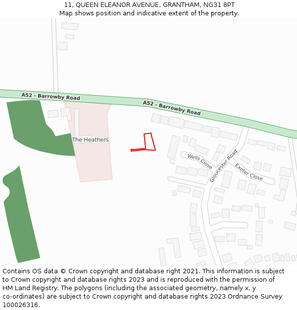 11, QUEEN ELEANOR AVENUE, GRANTHAM, NG31 8PT: Location map and indicative extent of plot