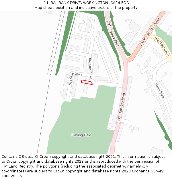 11, RAILBANK DRIVE, WORKINGTON, CA14 5DD: Location map and indicative extent of plot