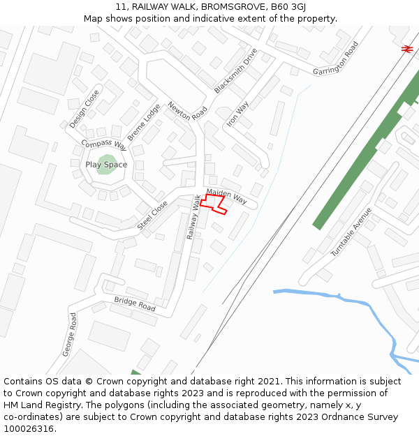 11, RAILWAY WALK, BROMSGROVE, B60 3GJ: Location map and indicative extent of plot