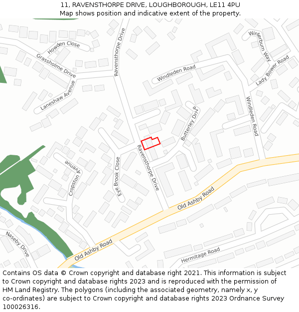 11, RAVENSTHORPE DRIVE, LOUGHBOROUGH, LE11 4PU: Location map and indicative extent of plot