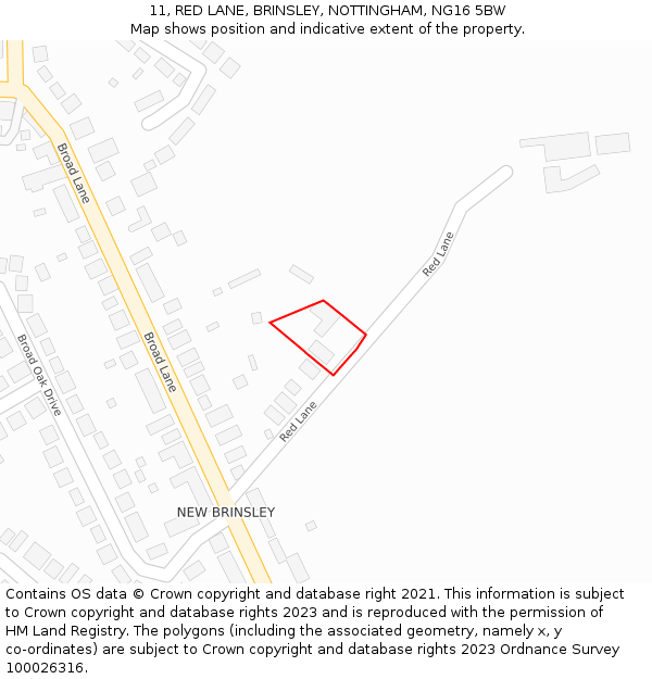 11, RED LANE, BRINSLEY, NOTTINGHAM, NG16 5BW: Location map and indicative extent of plot