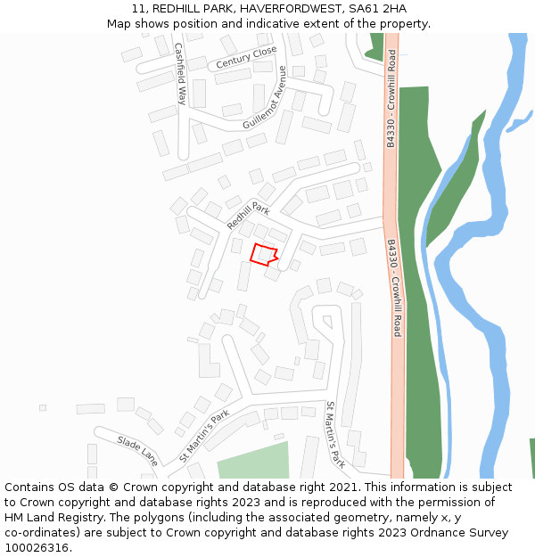 11, REDHILL PARK, HAVERFORDWEST, SA61 2HA: Location map and indicative extent of plot