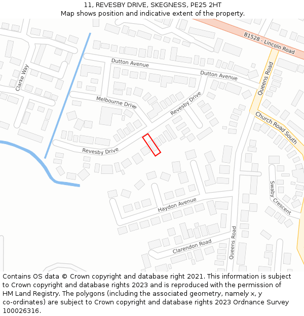 11, REVESBY DRIVE, SKEGNESS, PE25 2HT: Location map and indicative extent of plot