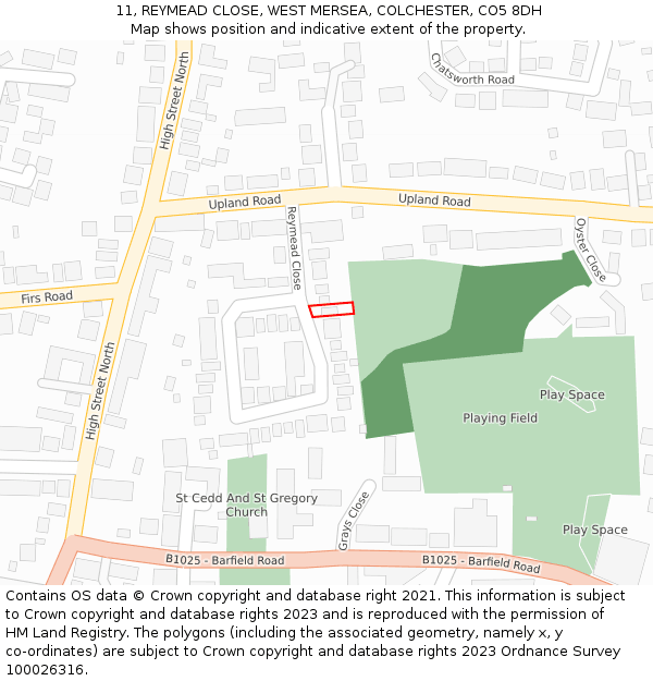 11, REYMEAD CLOSE, WEST MERSEA, COLCHESTER, CO5 8DH: Location map and indicative extent of plot