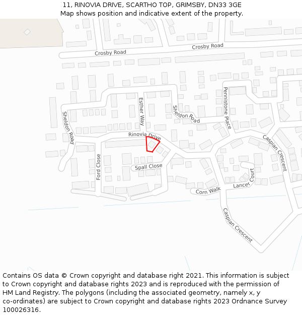 11, RINOVIA DRIVE, SCARTHO TOP, GRIMSBY, DN33 3GE: Location map and indicative extent of plot