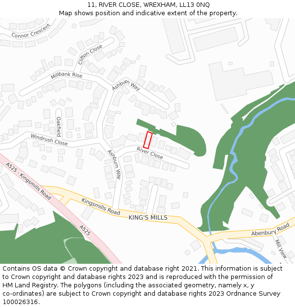 11, RIVER CLOSE, WREXHAM, LL13 0NQ: Location map and indicative extent of plot