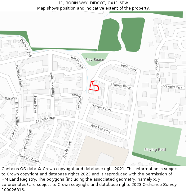 11, ROBIN WAY, DIDCOT, OX11 6BW: Location map and indicative extent of plot