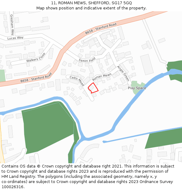 11, ROMAN MEWS, SHEFFORD, SG17 5GQ: Location map and indicative extent of plot