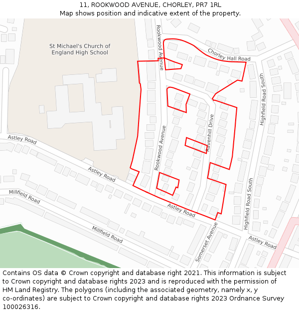 11, ROOKWOOD AVENUE, CHORLEY, PR7 1RL: Location map and indicative extent of plot