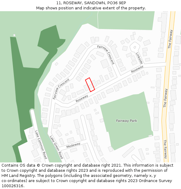 11, ROSEWAY, SANDOWN, PO36 9EP: Location map and indicative extent of plot