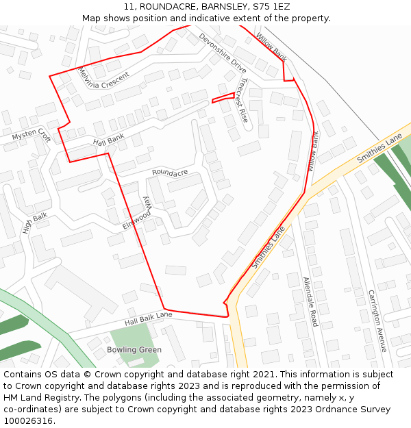 11, ROUNDACRE, BARNSLEY, S75 1EZ: Location map and indicative extent of plot