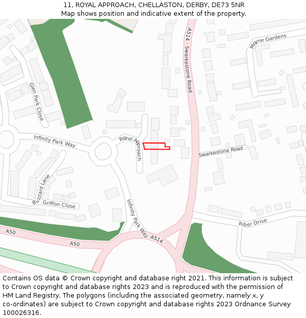 11, ROYAL APPROACH, CHELLASTON, DERBY, DE73 5NR: Location map and indicative extent of plot