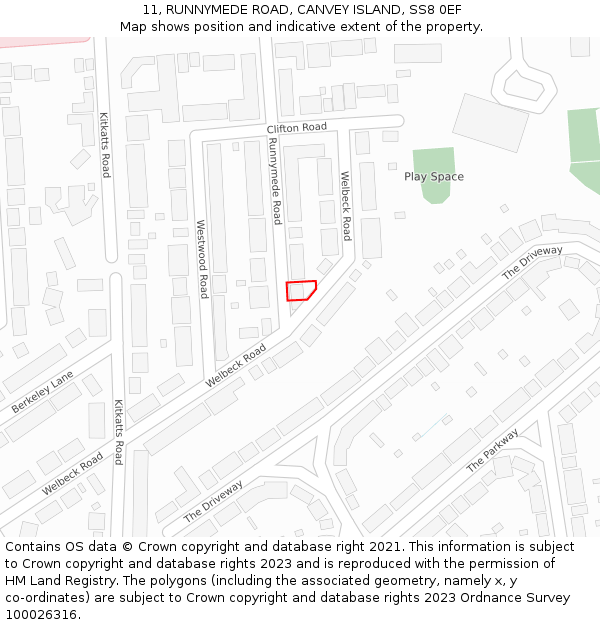 11, RUNNYMEDE ROAD, CANVEY ISLAND, SS8 0EF: Location map and indicative extent of plot