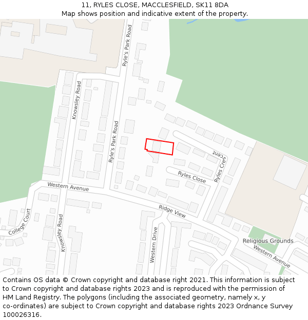 11, RYLES CLOSE, MACCLESFIELD, SK11 8DA: Location map and indicative extent of plot