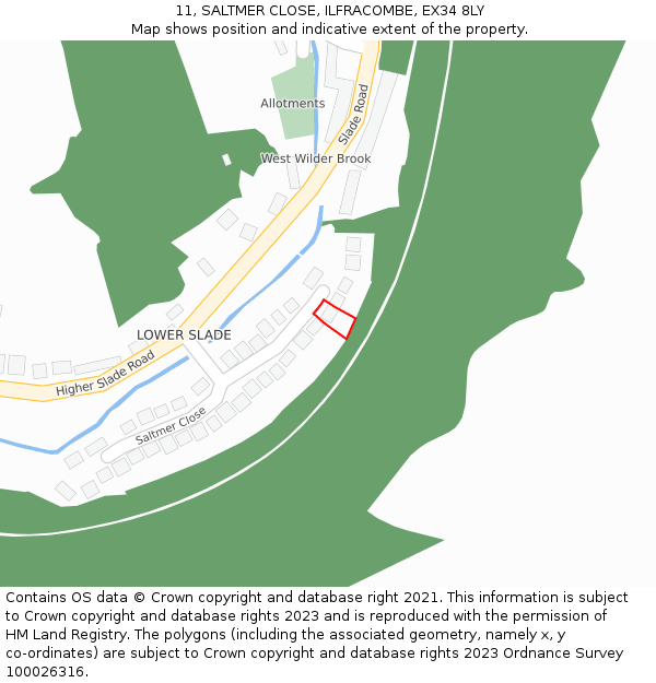 11, SALTMER CLOSE, ILFRACOMBE, EX34 8LY: Location map and indicative extent of plot