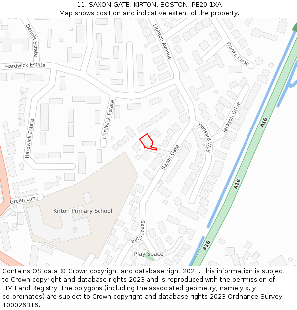 11, SAXON GATE, KIRTON, BOSTON, PE20 1XA: Location map and indicative extent of plot