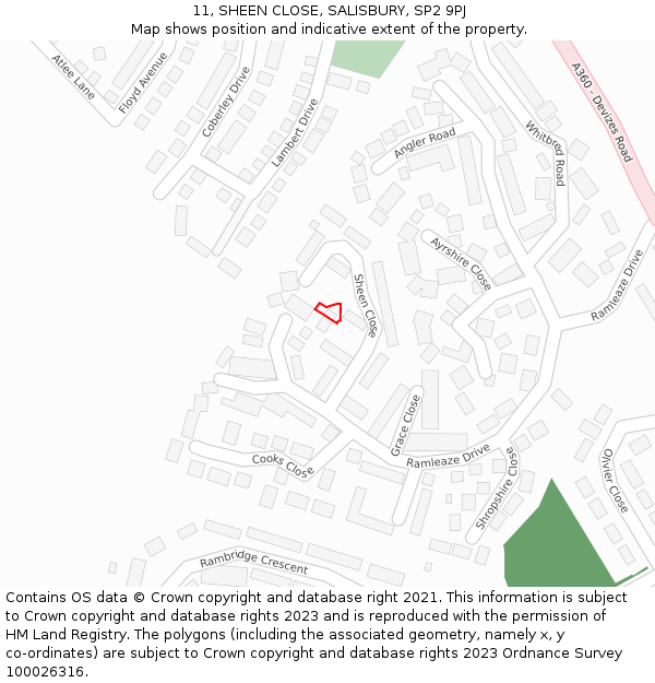 11, SHEEN CLOSE, SALISBURY, SP2 9PJ: Location map and indicative extent of plot