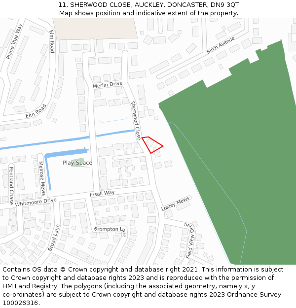 11, SHERWOOD CLOSE, AUCKLEY, DONCASTER, DN9 3QT: Location map and indicative extent of plot