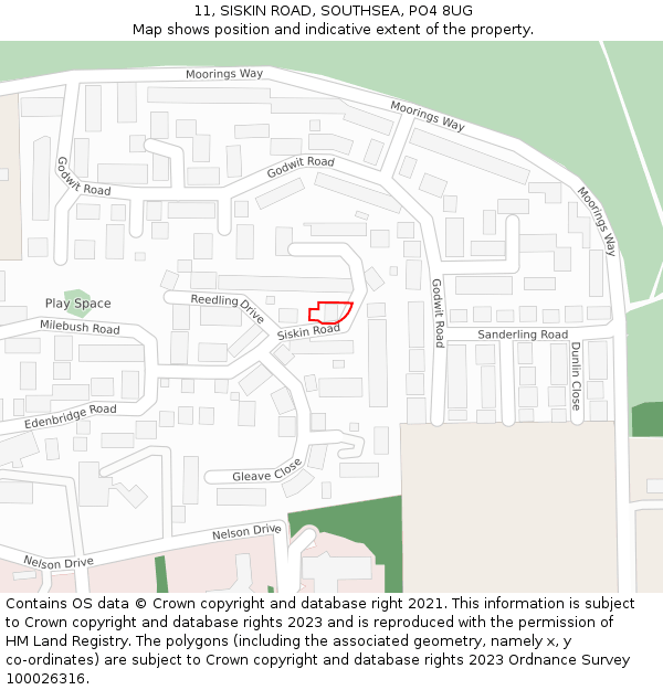 11, SISKIN ROAD, SOUTHSEA, PO4 8UG: Location map and indicative extent of plot