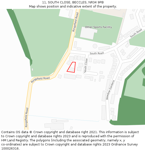 11, SOUTH CLOSE, BECCLES, NR34 9PB: Location map and indicative extent of plot