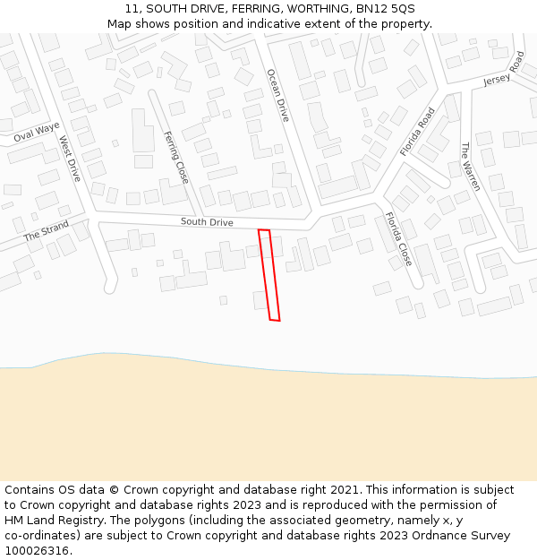 11, SOUTH DRIVE, FERRING, WORTHING, BN12 5QS: Location map and indicative extent of plot