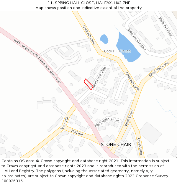 11, SPRING HALL CLOSE, HALIFAX, HX3 7NE: Location map and indicative extent of plot