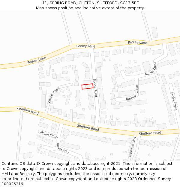 11, SPRING ROAD, CLIFTON, SHEFFORD, SG17 5RE: Location map and indicative extent of plot