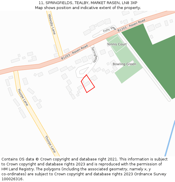 11, SPRINGFIELDS, TEALBY, MARKET RASEN, LN8 3XP: Location map and indicative extent of plot