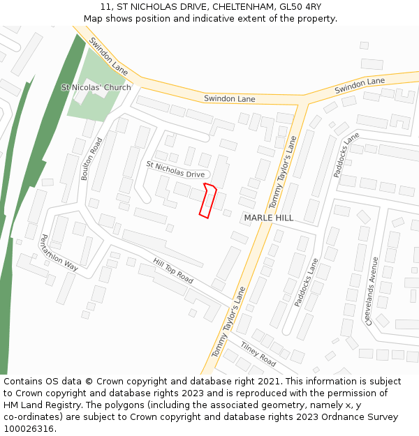 11, ST NICHOLAS DRIVE, CHELTENHAM, GL50 4RY: Location map and indicative extent of plot