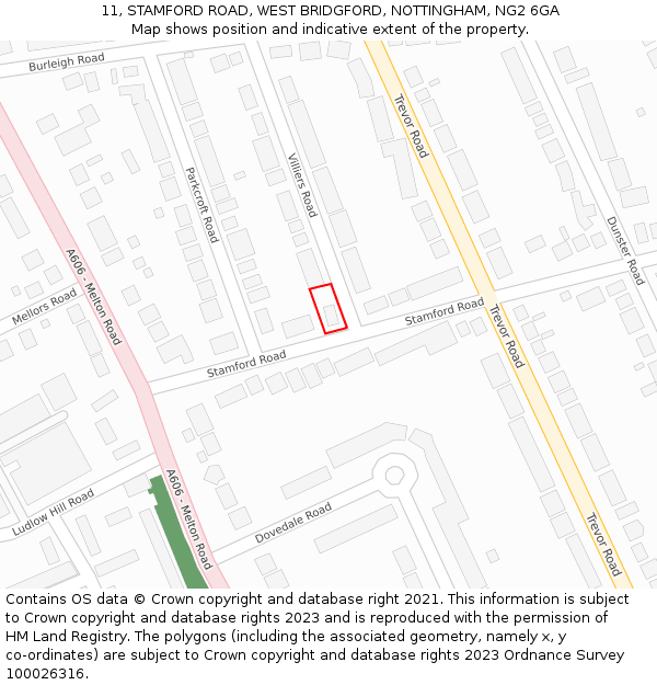 11, STAMFORD ROAD, WEST BRIDGFORD, NOTTINGHAM, NG2 6GA: Location map and indicative extent of plot