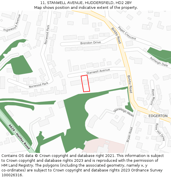 11, STANWELL AVENUE, HUDDERSFIELD, HD2 2BY: Location map and indicative extent of plot