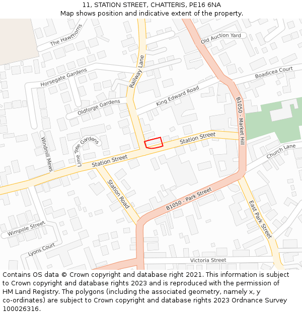 11, STATION STREET, CHATTERIS, PE16 6NA: Location map and indicative extent of plot