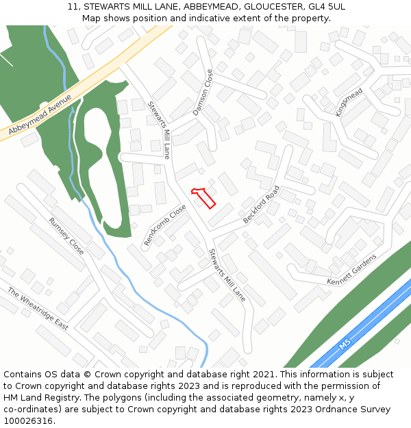 11, STEWARTS MILL LANE, ABBEYMEAD, GLOUCESTER, GL4 5UL: Location map and indicative extent of plot