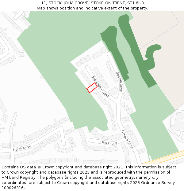 11, STOCKHOLM GROVE, STOKE-ON-TRENT, ST1 6UR: Location map and indicative extent of plot