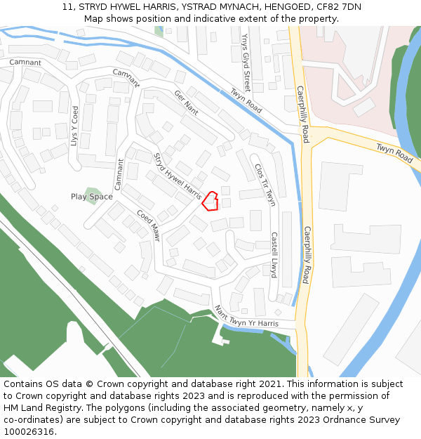 11, STRYD HYWEL HARRIS, YSTRAD MYNACH, HENGOED, CF82 7DN: Location map and indicative extent of plot