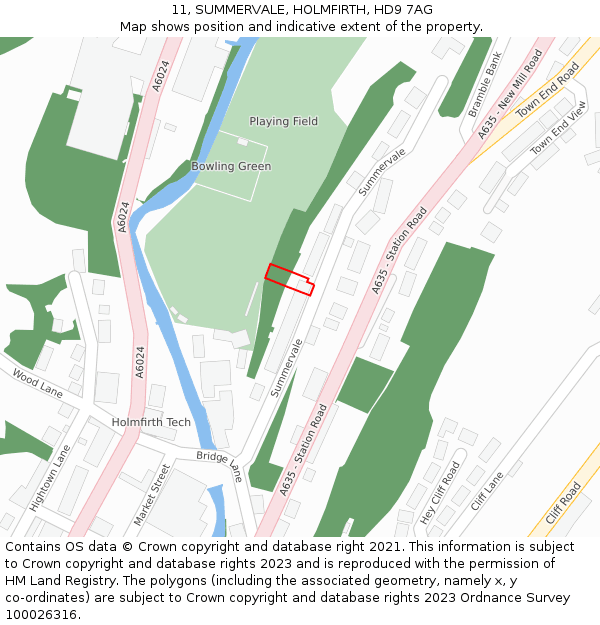 11, SUMMERVALE, HOLMFIRTH, HD9 7AG: Location map and indicative extent of plot