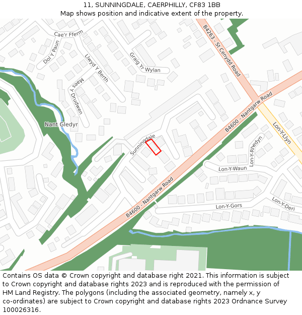 11, SUNNINGDALE, CAERPHILLY, CF83 1BB: Location map and indicative extent of plot