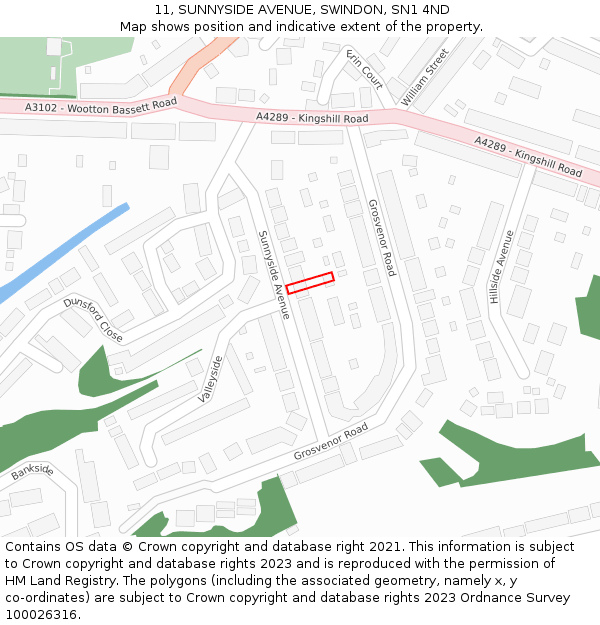 11, SUNNYSIDE AVENUE, SWINDON, SN1 4ND: Location map and indicative extent of plot