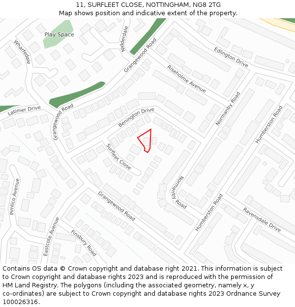 11, SURFLEET CLOSE, NOTTINGHAM, NG8 2TG: Location map and indicative extent of plot