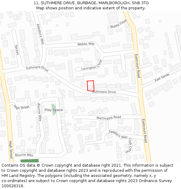 11, SUTHMERE DRIVE, BURBAGE, MARLBOROUGH, SN8 3TG: Location map and indicative extent of plot