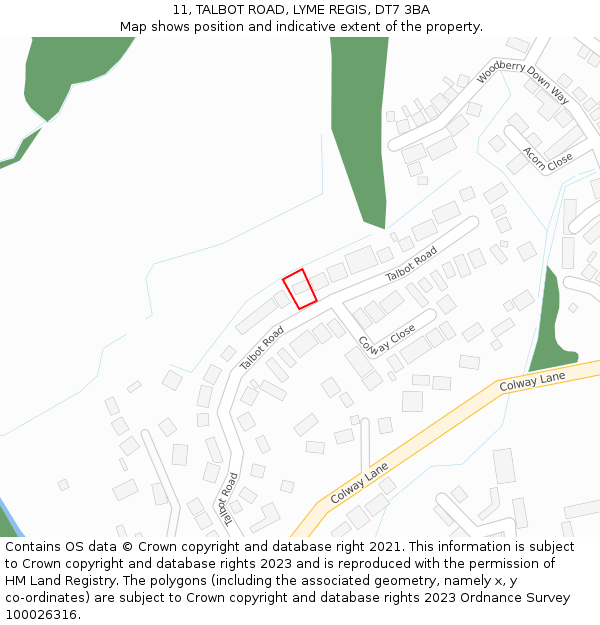 11, TALBOT ROAD, LYME REGIS, DT7 3BA: Location map and indicative extent of plot