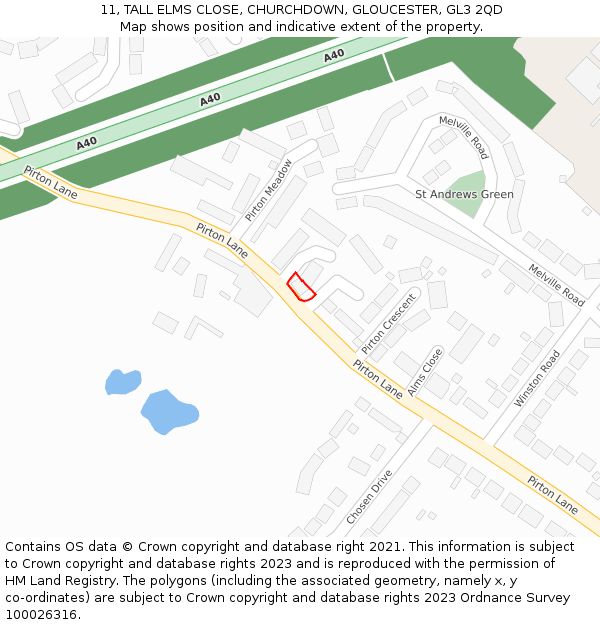 11, TALL ELMS CLOSE, CHURCHDOWN, GLOUCESTER, GL3 2QD: Location map and indicative extent of plot