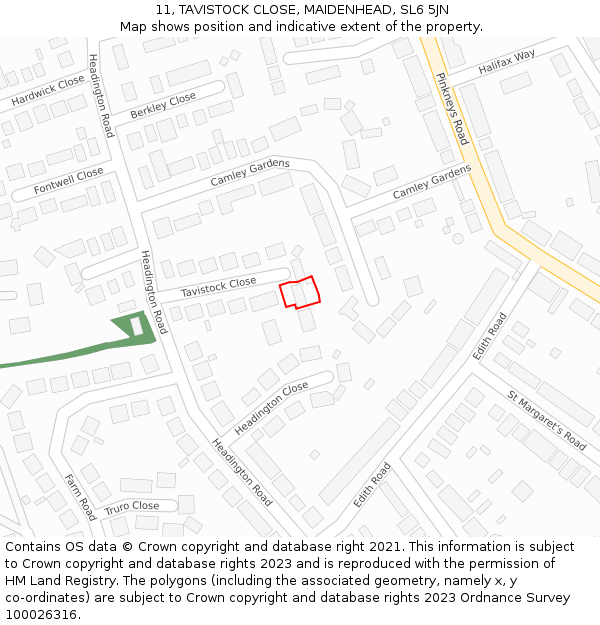 11, TAVISTOCK CLOSE, MAIDENHEAD, SL6 5JN: Location map and indicative extent of plot