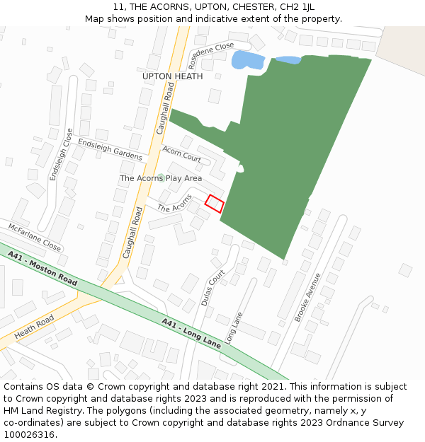 11, THE ACORNS, UPTON, CHESTER, CH2 1JL: Location map and indicative extent of plot