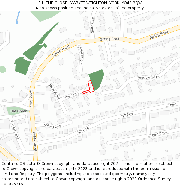 11, THE CLOSE, MARKET WEIGHTON, YORK, YO43 3QW: Location map and indicative extent of plot