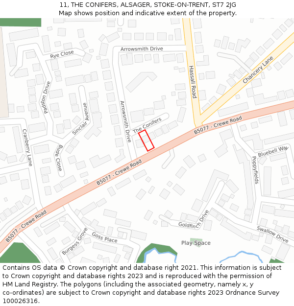 11, THE CONIFERS, ALSAGER, STOKE-ON-TRENT, ST7 2JG: Location map and indicative extent of plot