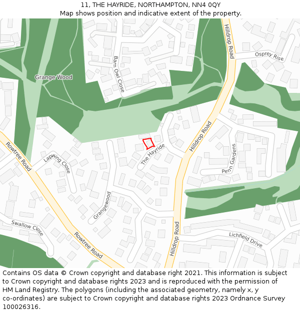 11, THE HAYRIDE, NORTHAMPTON, NN4 0QY: Location map and indicative extent of plot