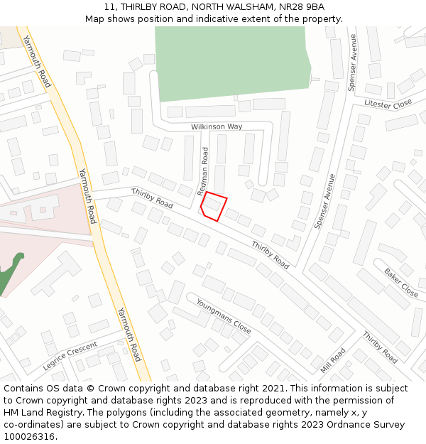 11, THIRLBY ROAD, NORTH WALSHAM, NR28 9BA: Location map and indicative extent of plot