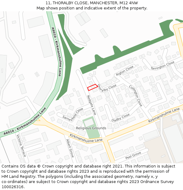 11, THORALBY CLOSE, MANCHESTER, M12 4NW: Location map and indicative extent of plot