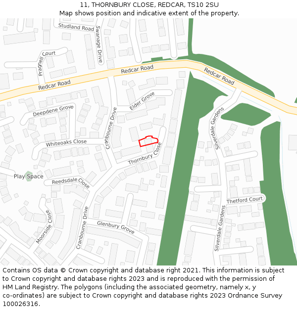 11, THORNBURY CLOSE, REDCAR, TS10 2SU: Location map and indicative extent of plot